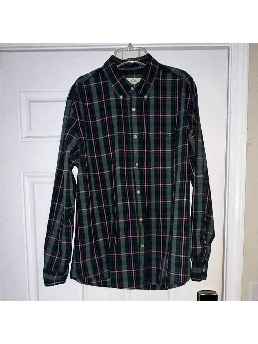 St. John's Bay Green Plaid Button-Down Shirt with Red Accents